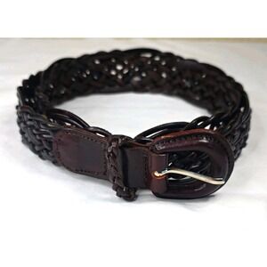 Vintage Amanda Smith Wide Braided Leather Belt Dark Brown Open Weave Boho Size L